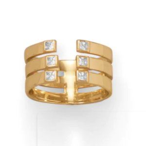 14 Karat Gold Plated 3 Row CZ Ring Item #: 83840